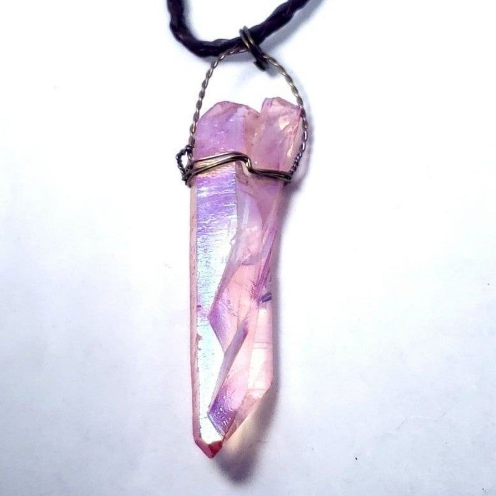 pink aura quartz crystal necklace